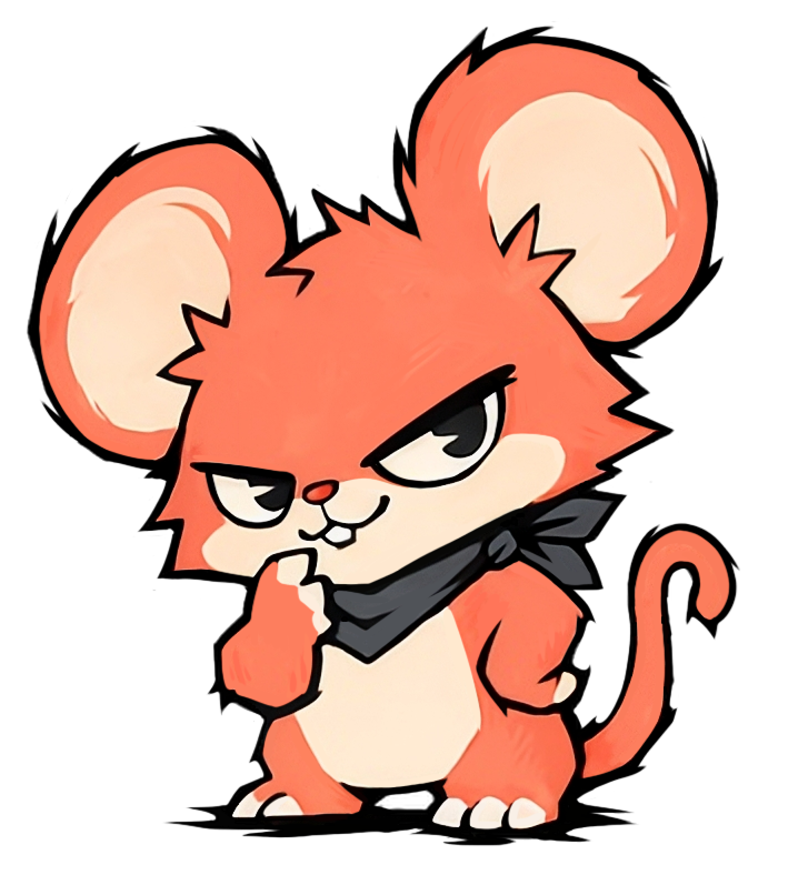 A mischievous orange mouse in a black bandana